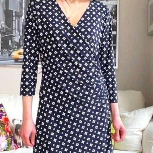 Women's Ralph Lauren Faux Wrap Navy Blue/White Dress Size Large - Picture 2 of 5